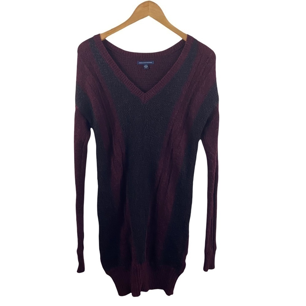 American Eagle Maroon Black Panel Metallic Thread Wool Blend Sweater Dress Sz M